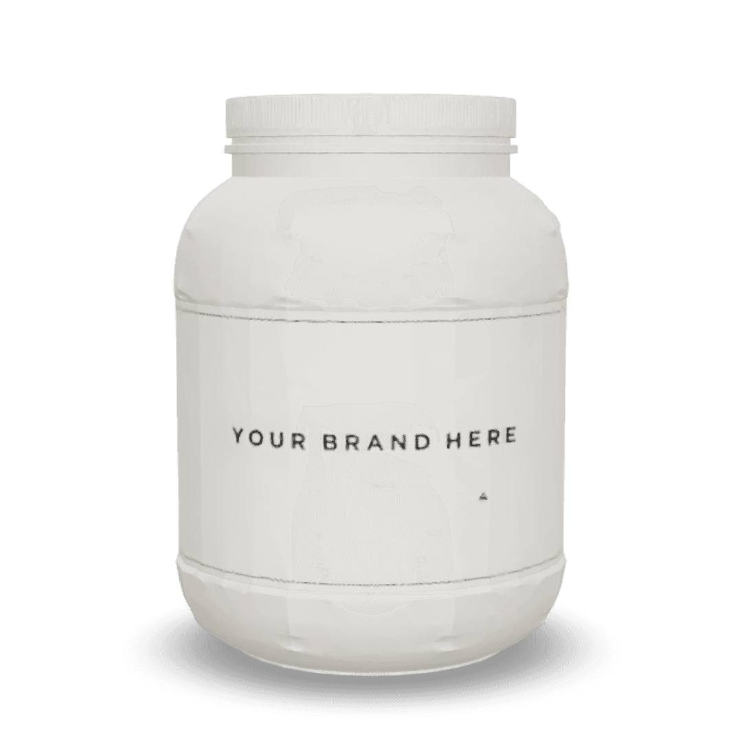 A protein powder tub, shown as a generic format illustration